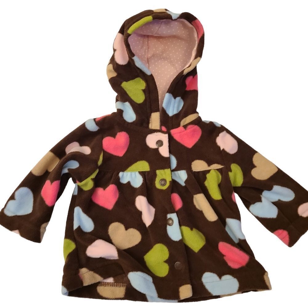 Carter's Jacket Hoodie Top Soft Brown Fleece Hearts Button‎ Front Sz Newborn